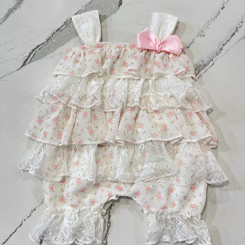 Edgehill Collection Pink and White Ruffled Romper